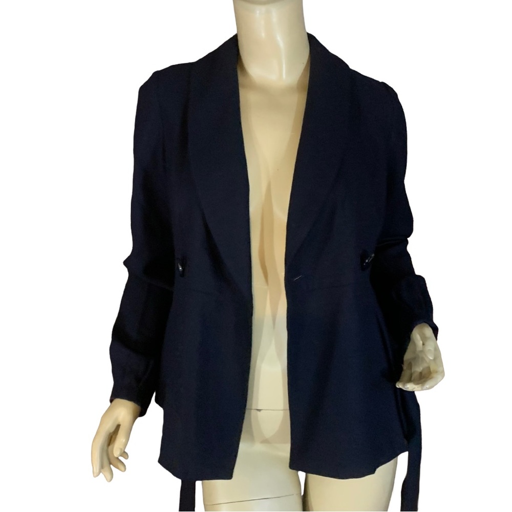 LIQUID NAVY BLUE WOOL BELTED BLAZER (2) - Picture 6 of 13